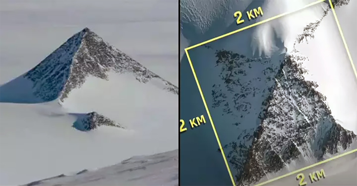 Недавние спутниковые снимки в Антарктиде выявили пирамидообразные массы, уютно расположенные подо льдами горного массива Эллсуорт.